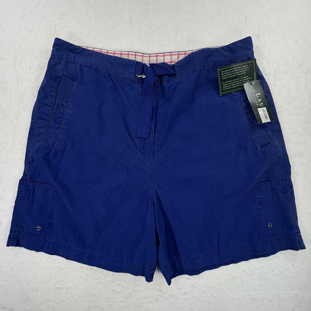 Vintage Lauren Ralph Lauren Bermuda Cargo Shorts Womens 16 Blue D Ring Belt NEW